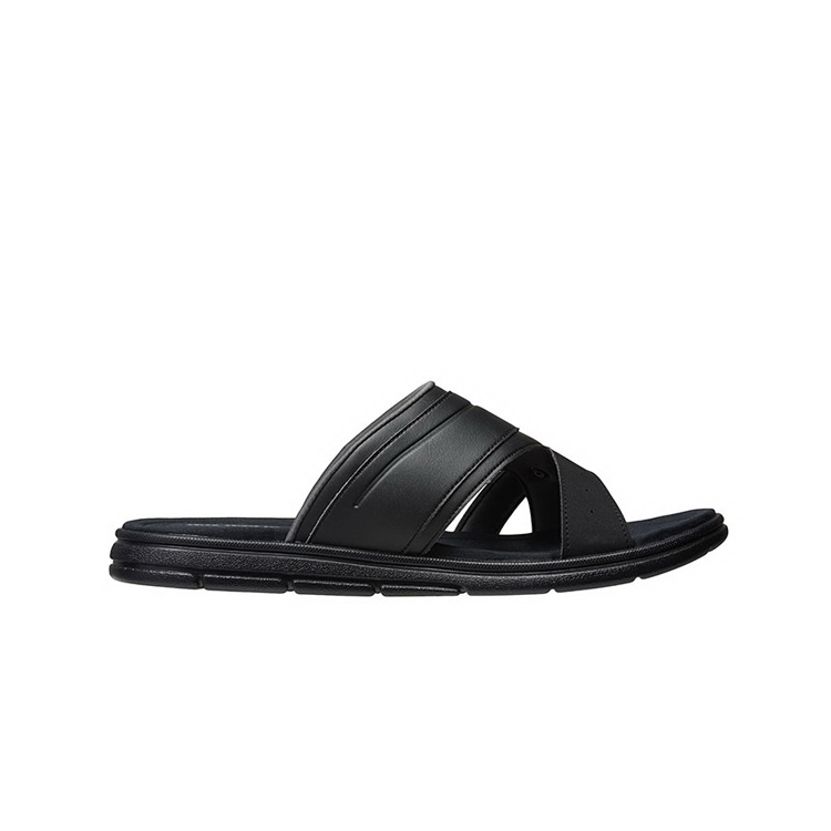 China Brand Customized High Quality Solid Black Flat Leather Summer Flip Flops Men